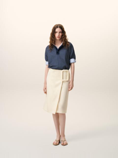 AMI Paris WHITE NEW WOOL BIG BUCKLE BELTED MIDI SKIRT