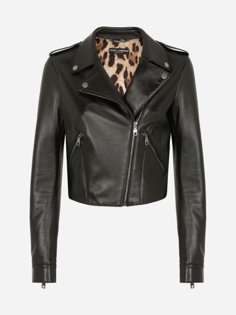 Leather biker jacket with tab details