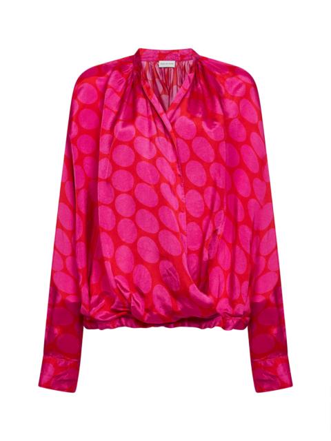 Dries Van Noten Fuchsia viscose Soft Ellipses-printed wrap shirt