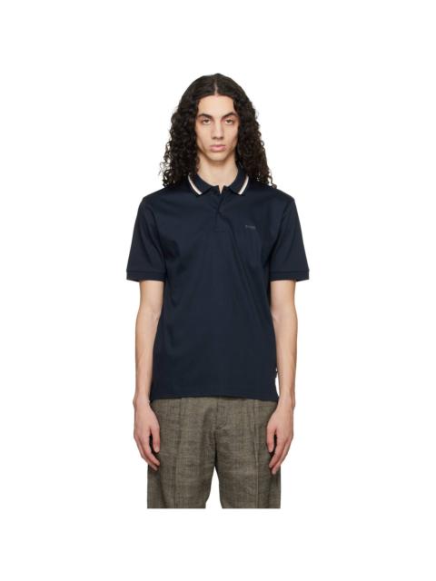 BOSS Navy Striped-Collar Slim-Fit Cotton Logo Polo