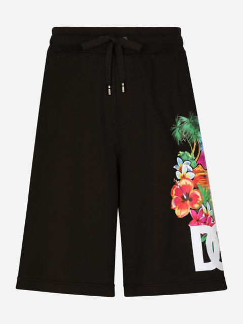 Dolce & Gabbana Jersey jogging shorts with Hawaiian DG logo