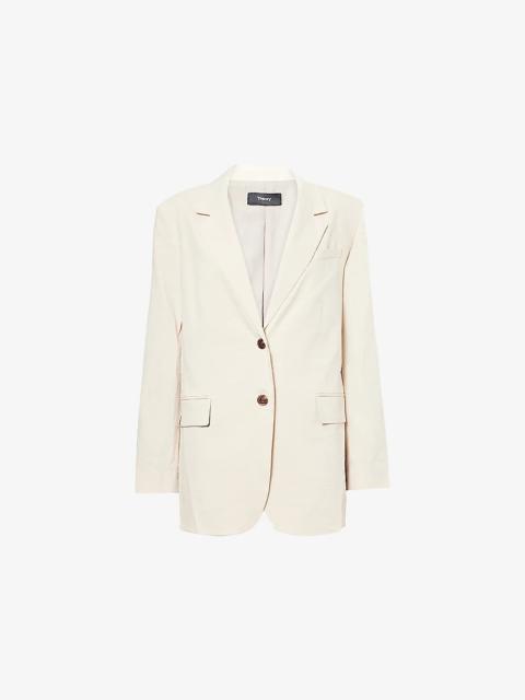 Theory Notch-Lapels Two-Flap-Pockets Stretch-Linen Blazer