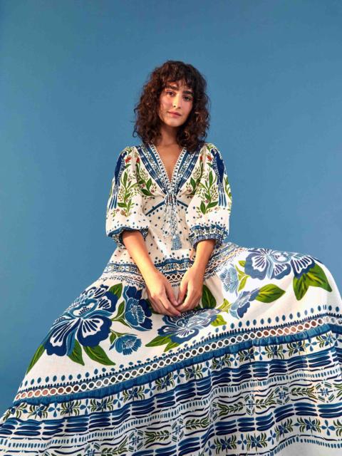 FARM RIO Off White Macaw Flight Maxi Dress