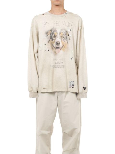 Maison MIHARAYASUHIRO Dog Printed Embellished Distressed Long Sleeve T-shirt