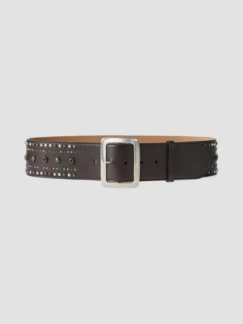 Ralph Lauren Women's Square-Buckle Studded Leather Wide Belt - Luggage Brown