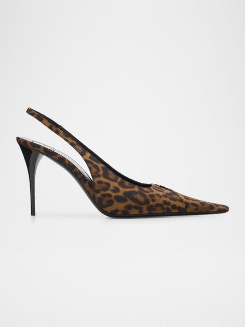 SAINT LAURENT 90mm YSL Leopard Grosgrain Slingback Pumps