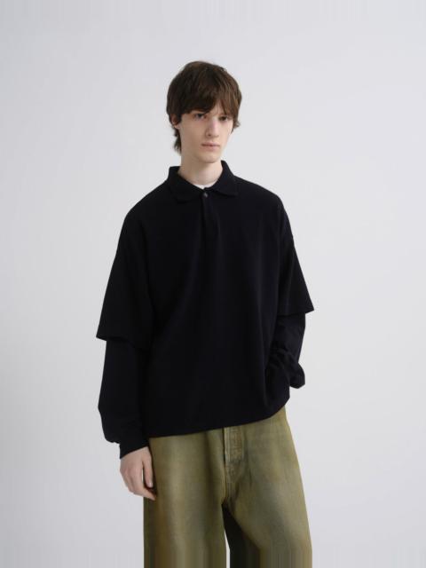 AGOLDE CURREN DOUBLE SLEEVE POLO IN BLACKENED NAVY