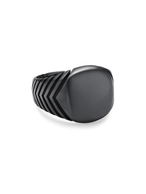 DAVID YURMAN Men's Chevron Signet Ring in Black Titanium, 18MM - Black