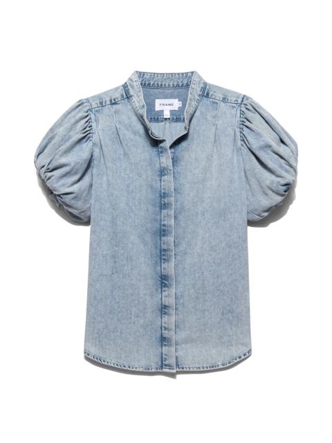 FRAME Pleat Puff Sleeve Denim Shirt in Cresthaven at Nordstrom