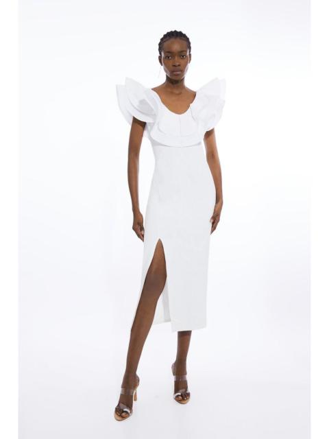 KAREN MILLEN Ruffle Ponte And Cotton Mix Jersey Side Split Maxi Dress