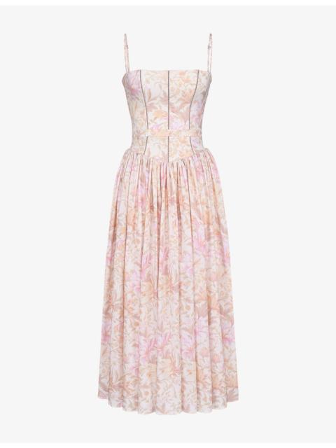 House of CB Ysabella Floral-Print Stretch-Cotton Midi Dress