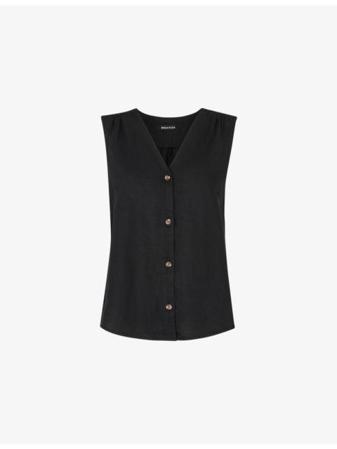 WHISTLES Laura V-Neck Relaxed-Fit Linen Tank
