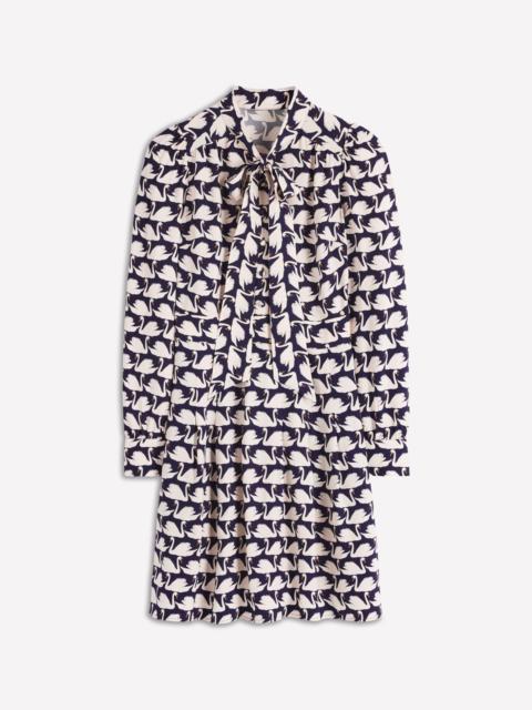 BODEN Tie Neck Short Dress-French Navy, Geo Swan