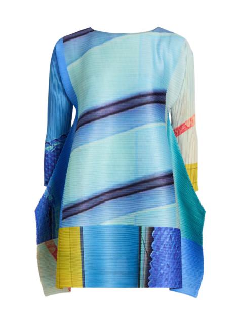 Pleats Please Issey Miyake Women's City Collage Top - Blue Yellow