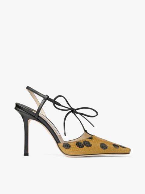 JIMMY CHOO Bow Spotted Elaphe-Printed Leather Sandal with Knot Detail