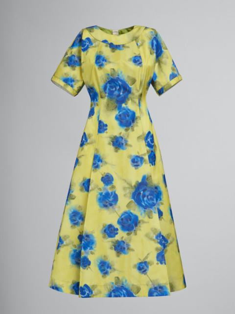 Marni YELLOW TAFFETA MIDI DRESS WITH IDYLL PRINT