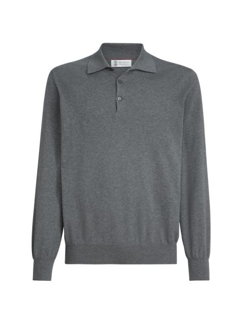 Brunello Cucinelli Men's Cotton Lightweight Knit Polo Shirt - Dark Grey