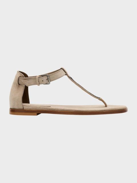 Brunello Cucinelli Suede Monili Sandals