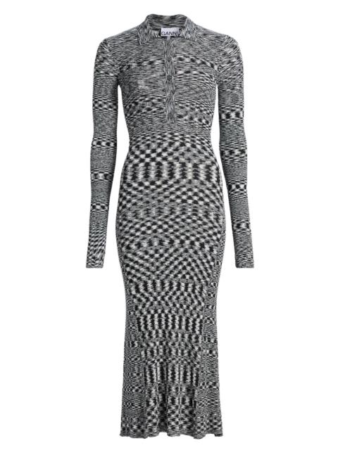 GANNI Women's Space-Dyed Knit Sheath Midi-Dress - Black