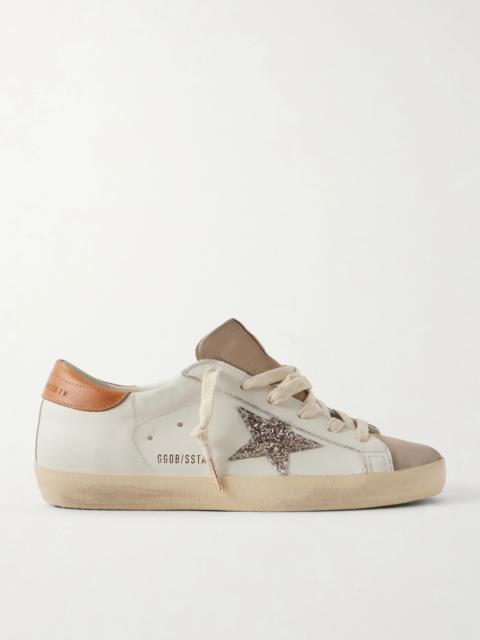 Golden Goose Super-star Distressed Glittered Suede-trimmed Leather Sneakers