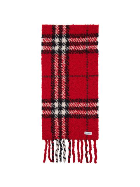 Burberry Red Check Alpaca Wool Blend Bouclé Scarf