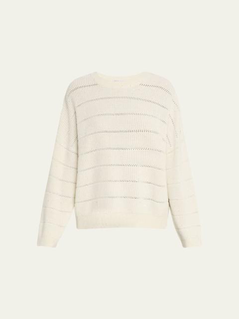 Mohair Open-Work Crewneck Sweater