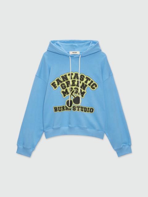 MSGM Organic cotton "Fantastic Green Burro Studio" light blue hooded-sweatshirt