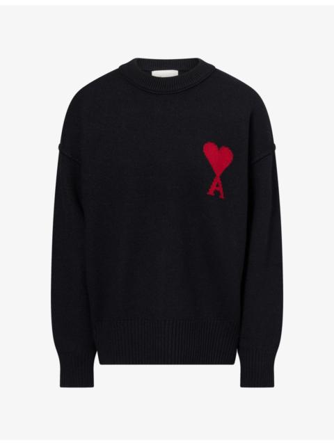 AMI Paris Logo-Embroidered Crewneck Virgin-Wool Jumper
