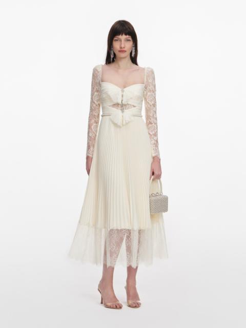 Cream Chiffon Lace Midi Dress