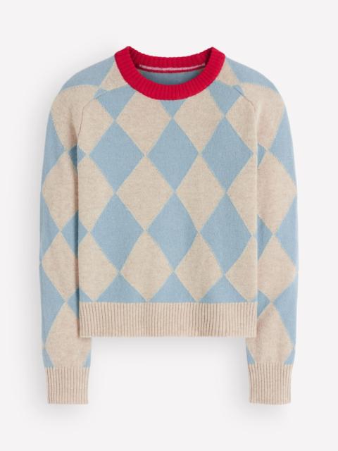 BODEN Ariadne Wool Blend Sweater-Blue Argyle