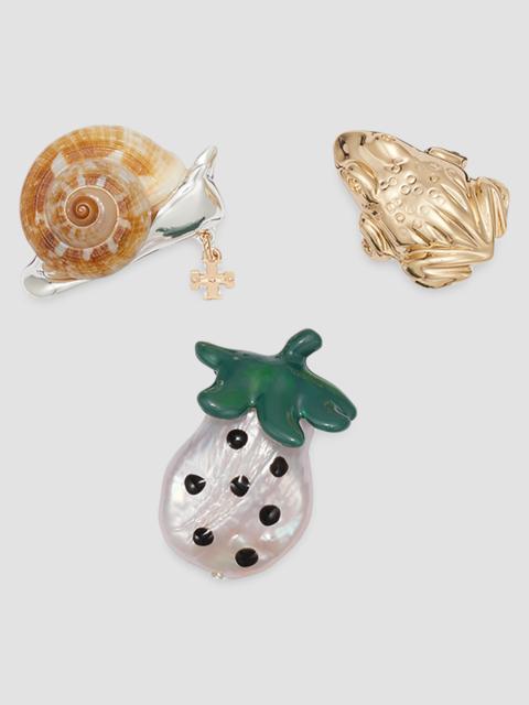 TORY BURCH Women's Curiosity 3-Piece 18K-Gold-Plated & Mixed-Media Pin Set - Multi
