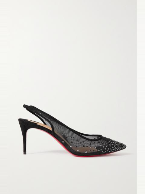 Christian Louboutin Follies 70 suede-trimmed crystal-embellished mesh slingback pumps