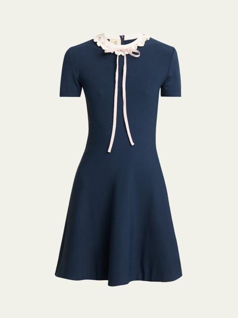 Valentino Ribbon Ruffle-Trim Knit Mini Dress