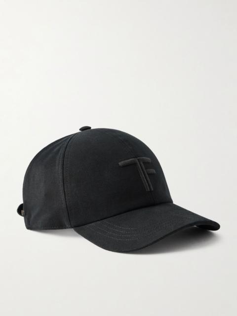 TOM FORD Logo-Embroidered Leather-Trimmed Cotton-Twill Baseball Cap Black