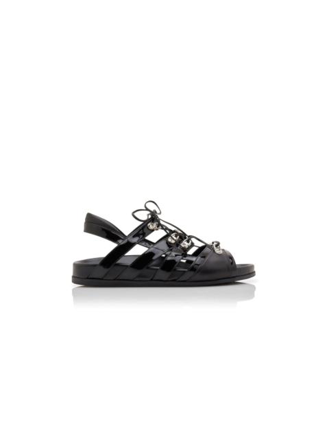 Manolo Blahnik Black Nappa Leather Lace-Up Sandals