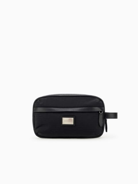 EMPORIO ARMANI TOILETRY BAG WITH A ZIP CLOSURE AND LEATHER SIDE HANDLE