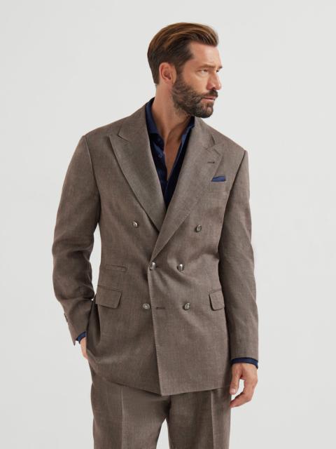 Brunello Cucinelli Linen and virgin wool chevron one-and-a-half breasted Tailor blazer with metal buttons