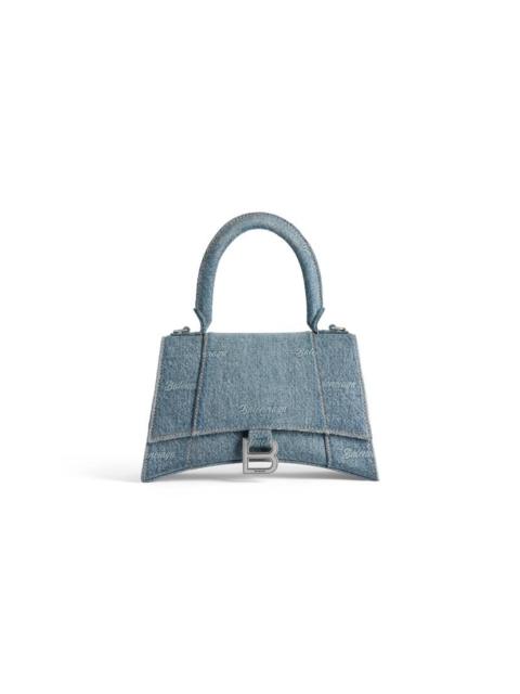 BALENCIAGA Women's Hourglass Small Handbag Girly Allover Denim in Light Blue
