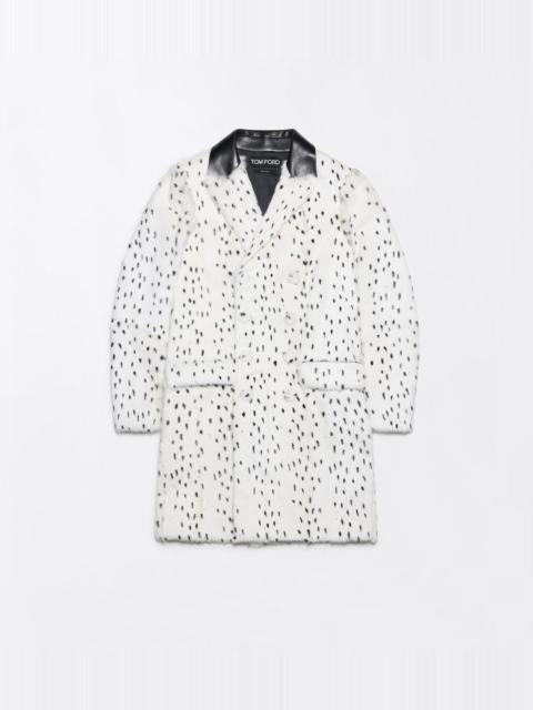 TOM FORD PRINTED LONG HAIR SHEARLING AND NAPPA LEATHER PEACOAT