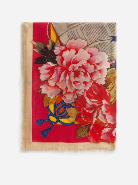 Dolce & Gabbana Scarf in modal and cashmere with Silk road print: 140 x 140cm- 55 x 55 inches