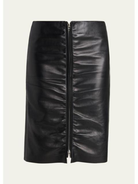 TOM FORD Ruched Leather Zip-Front Skirt