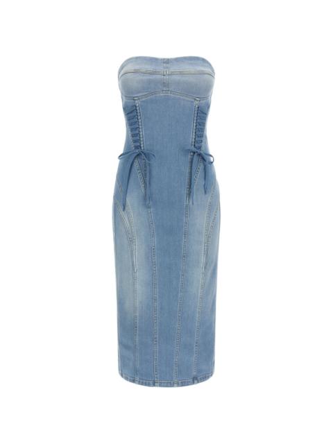 ELISABETTA FRANCHI stonewashed bustier denim midi fitted dress