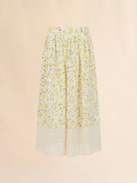 Marni YELLOW LINEN SKIRT WITH BRUSHSTROKE WAVE PRINT