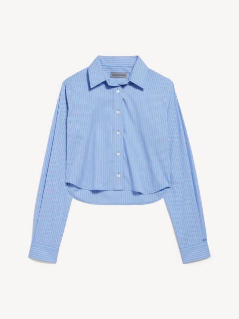 BALENCIAGA Women's Striped Cropped Shirt in Blue/navy
