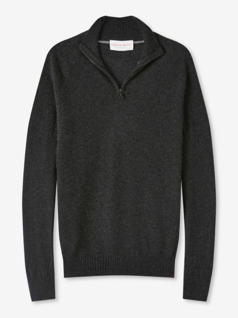 Derek Rose Men's Half-Zip Sweater Finley Cashmere Flint