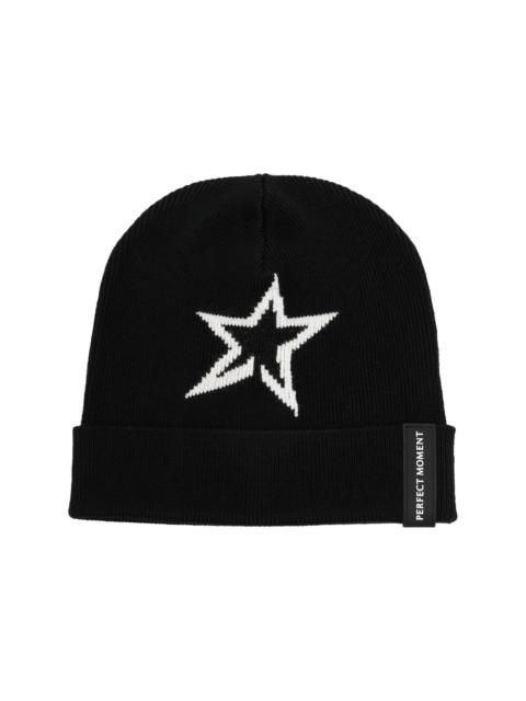 intarsia-knit logo-patch beanie