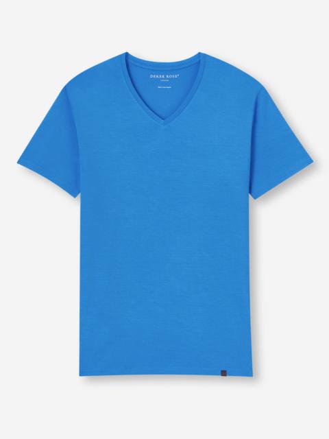 Derek Rose Men's V-Neck T-Shirt Basel Micro Modal Stretch Azure Blue