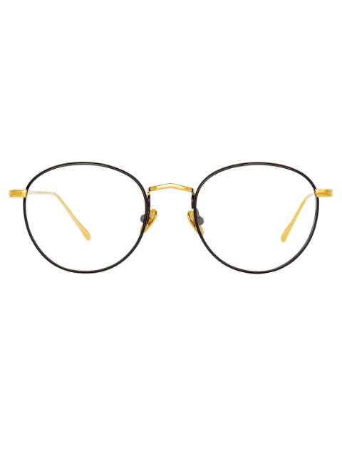 LINDA FARROW THE HARRISON | OVAL OPTICAL FRAME IN BLACK AND YELLOW GOLD