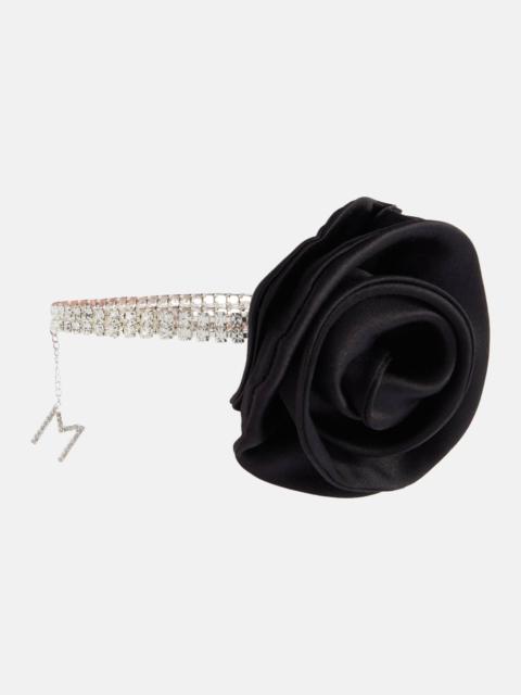 Floral-appliqué crystal-embellished choker