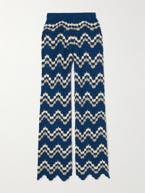 ESCVDO Safi scalloped crocheted organic cotton bootcut pants Navy